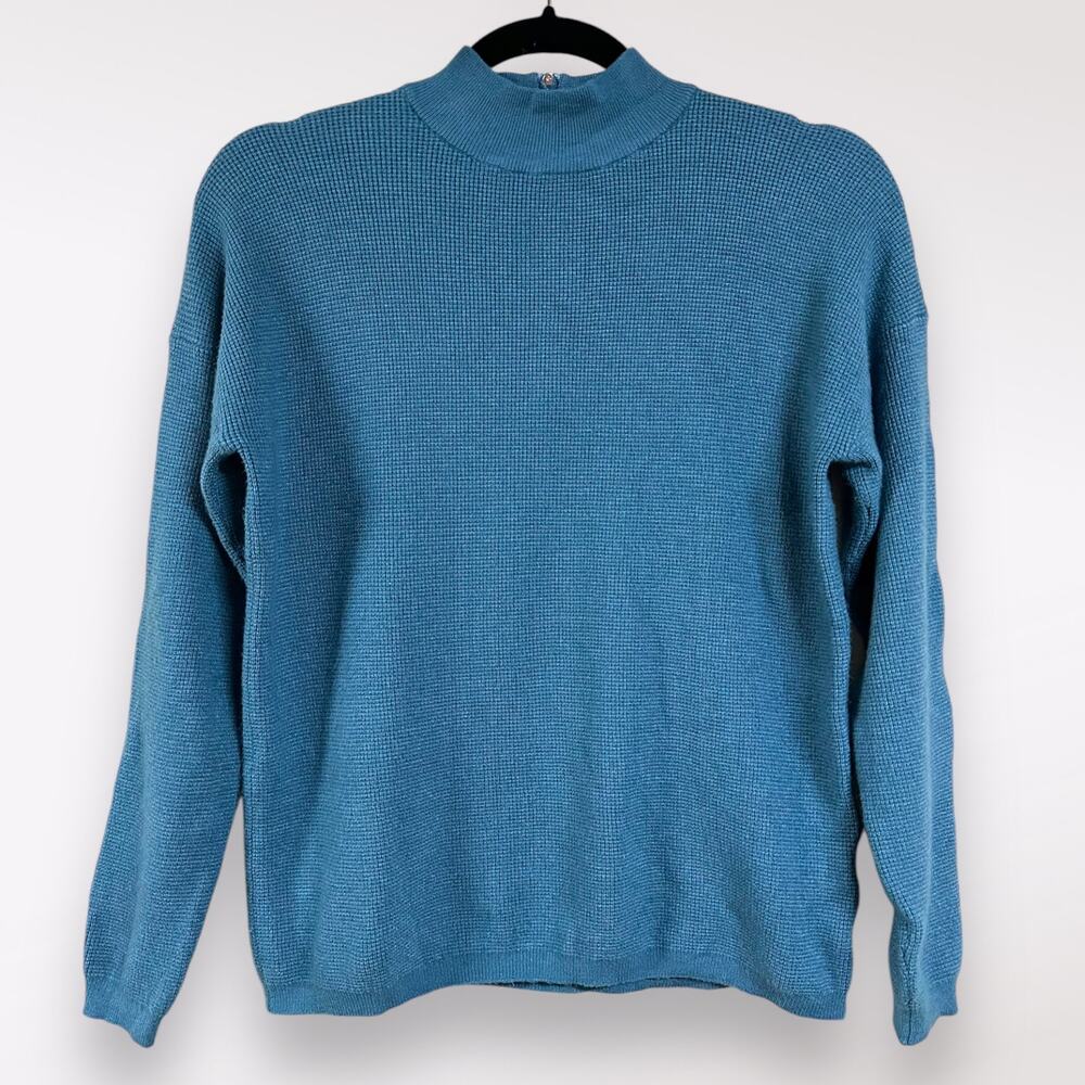 Cyrus | Petite Medium Buttery Soft Blue Teal Knit Pullover Sweater‎ 1/4 Zip Warm